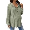 imageMakeMeChic Womens Maternity Sweatshirt Drawstring Button Long Sleeve Knitted Hoodie Pullover Sweater Pregnancy TopsArmy Green