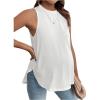 imageMakeMeChic Womens Maternity Tank Tops Crew Neck Sleeveless Split Hem Pregnancy TopWhite