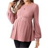 imageMakeMeChic Womens Maternity Tee Shirt Crew Neck Rib Knitted Long Sleeve Peplum TopsPink