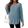 imageMakeMeChic Womens Maternity Tee Shirt Long Sleeve Round Neck Split Hem Rib Knitted Pregnancy TopsBlue