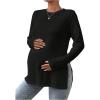 imageMakeMeChic Womens Maternity Tee Shirt Long Sleeve Slit Hem Round Neck Casual Pregnancy TopsBlack