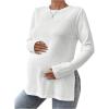 imageMakeMeChic Womens Maternity Tee Shirt Long Sleeve Slit Hem Round Neck Casual Pregnancy TopsWhite