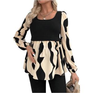 imageMakeMeChic Womens Maternity Blouse Graphic Print Lantern Sleeve Scoop Neck Pregnancy TopsMulticolor