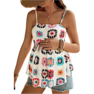 imageMakeMeChic Womens Maternity Camisole Floral Spaghetti Strap Ruffle Pregnancy Peplum TopsMulticolor