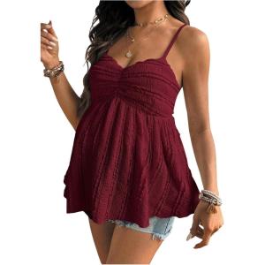 imageMakeMeChic Womens Maternity Camisole Spaghetti Strap Ruffle Hem Sleeveless Pregnancy Tank TopsRed