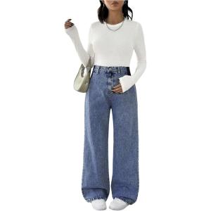 imageMakeMeChic Womens Maternity Jeans Loose Wide Leg Over The Belly Straight Pregnancy Jeans Denim PantsDark Wash