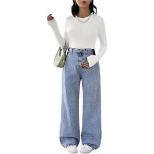 imageMakeMeChic Womens Maternity Jeans Loose Wide Leg Over The Belly Straight Pregnancy Jeans Denim PantsLight Blue