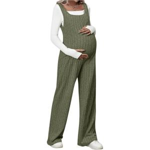 imageMakeMeChic Womens Maternity Jumpsuits Sleeveless Rib Knitted Straight Leg Overalls RomperArmy Green