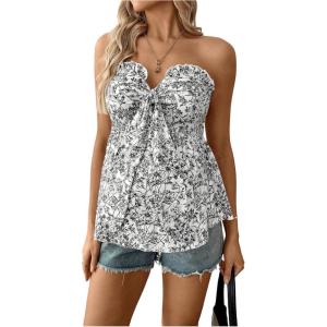 imageMakeMeChic Womens Maternity Summer Clothes Tube Tank Tops Eyelet Embroidery Strapless Cut Out Pregnancy ShirtsBlack
