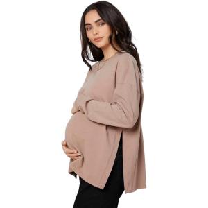 imageMakeMeChic Womens Maternity TShirt Long Sleeve Split Side Pregnancy Tee TopsApricot