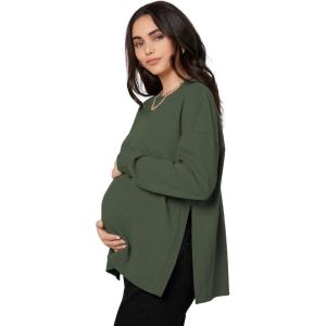 imageMakeMeChic Womens Maternity TShirt Long Sleeve Split Side Pregnancy Tee TopsArmy Green