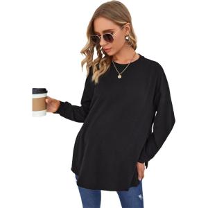 imageMakeMeChic Womens Maternity TShirt Long Sleeve Split Side Pregnancy Tee TopsBlack