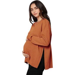 imageMakeMeChic Womens Maternity TShirt Long Sleeve Split Side Pregnancy Tee TopsBurnt Orange