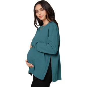 imageMakeMeChic Womens Maternity TShirt Long Sleeve Split Side Pregnancy Tee TopsCadet Blue B