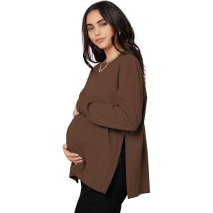 imageMakeMeChic Womens Maternity TShirt Long Sleeve Split Side Pregnancy Tee TopsCoffee Brown