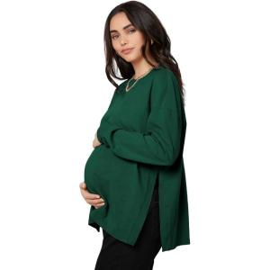 imageMakeMeChic Womens Maternity TShirt Long Sleeve Split Side Pregnancy Tee TopsDark Green
