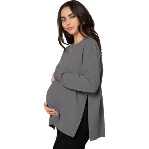 imageMakeMeChic Womens Maternity TShirt Long Sleeve Split Side Pregnancy Tee TopsGrey