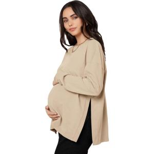 imageMakeMeChic Womens Maternity TShirt Long Sleeve Split Side Pregnancy Tee TopsKhaki B