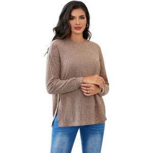 imageMakeMeChic Womens Maternity TShirt Long Sleeve Split Side Pregnancy Tee TopsMbrown