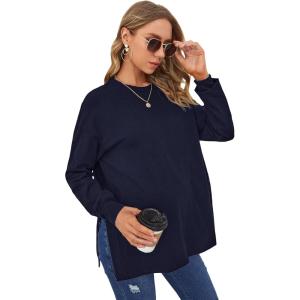 imageMakeMeChic Womens Maternity TShirt Long Sleeve Split Side Pregnancy Tee TopsNavy Blue