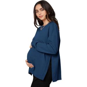 imageMakeMeChic Womens Maternity TShirt Long Sleeve Split Side Pregnancy Tee TopsNavy Blue B
