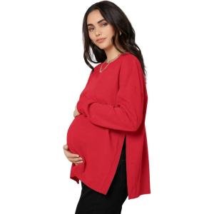 imageMakeMeChic Womens Maternity TShirt Long Sleeve Split Side Pregnancy Tee TopsRed