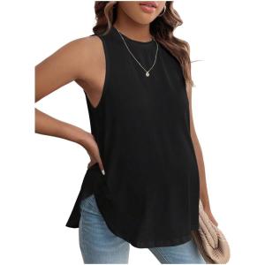 imageMakeMeChic Womens Maternity Tank Tops Crew Neck Sleeveless Split Hem Pregnancy TopBlack
