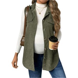 imageMakeMeChic Womens Maternity Vest Jacket Corduroy Sleeveless Button Down Jackets BlazerArmy Green