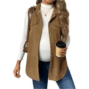 imageMakeMeChic Womens Maternity Vest Jacket Corduroy Sleeveless Button Down Jackets BlazerKhaki