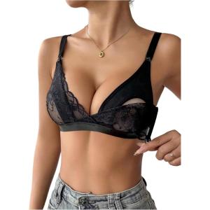 imageMakeMeChic Womens Nursing Bras Lace Sheer Wireless Unlined Maternity Lingerie Bralette for BreastfeedingBlack