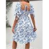 imageMakeMeChic Womens Maternity Dress Floral Puff Sleeve Square Neck Shirred Ruffle Flare A Line DressBlue