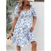imageMakeMeChic Womens Maternity Dress Floral Puff Sleeve Square Neck Shirred Ruffle Flare A Line DressBlue