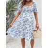 imageMakeMeChic Womens Maternity Dress Floral Puff Sleeve Square Neck Shirred Ruffle Flare A Line DressBlue