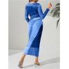 imageMakeMeChic Womens Maternity Dress Tie Dye Mesh Ruched Long Sleeve Bodycon Maxi Fall DressesBlue