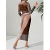 imageMakeMeChic Womens Maternity Dress Tie Dye Mesh Ruched Long Sleeve Bodycon Maxi Fall DressesBrown