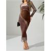 imageMakeMeChic Womens Maternity Dress Tie Dye Mesh Ruched Long Sleeve Bodycon Maxi Fall DressesBrown