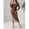 imageMakeMeChic Womens Maternity Dress Tie Dye Mesh Ruched Long Sleeve Bodycon Maxi Fall DressesBrown