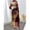 imageMakeMeChic Womens Maternity Dress Tie Dye Mesh Ruched Long Sleeve Bodycon Maxi Fall DressesCoffee