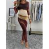 imageMakeMeChic Womens Maternity Dress Tie Dye Mesh Ruched Long Sleeve Bodycon Maxi Fall DressesCoffee