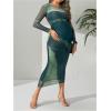 imageMakeMeChic Womens Maternity Dress Tie Dye Mesh Ruched Long Sleeve Bodycon Maxi Fall DressesMulticolor