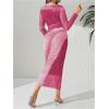 imageMakeMeChic Womens Maternity Dress Tie Dye Mesh Ruched Long Sleeve Bodycon Maxi Fall DressesPink