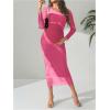 imageMakeMeChic Womens Maternity Dress Tie Dye Mesh Ruched Long Sleeve Bodycon Maxi Fall DressesPink
