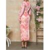 imageMakeMeChic Womens Maternity Dress Tie Dye Mesh Ruched Long Sleeve Bodycon Maxi Fall DressesPink B