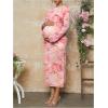 imageMakeMeChic Womens Maternity Dress Tie Dye Mesh Ruched Long Sleeve Bodycon Maxi Fall DressesPink B