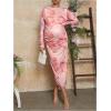 imageMakeMeChic Womens Maternity Dress Tie Dye Mesh Ruched Long Sleeve Bodycon Maxi Fall DressesPink B