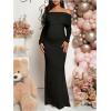 imageMakeMeChic Womens Maternity Dresses Off The Shoulder Ruched Long Sleeve Pregnancy Maxi DressesBlack