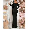 imageMakeMeChic Womens Maternity Dresses Off The Shoulder Ruched Long Sleeve Pregnancy Maxi DressesBlack