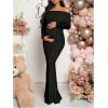 imageMakeMeChic Womens Maternity Dresses Off The Shoulder Ruched Long Sleeve Pregnancy Maxi DressesBlack