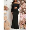 imageMakeMeChic Womens Maternity Dresses Off The Shoulder Ruched Long Sleeve Pregnancy Maxi DressesBlack