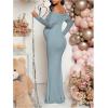 imageMakeMeChic Womens Maternity Dresses Off The Shoulder Ruched Long Sleeve Pregnancy Maxi DressesBlue